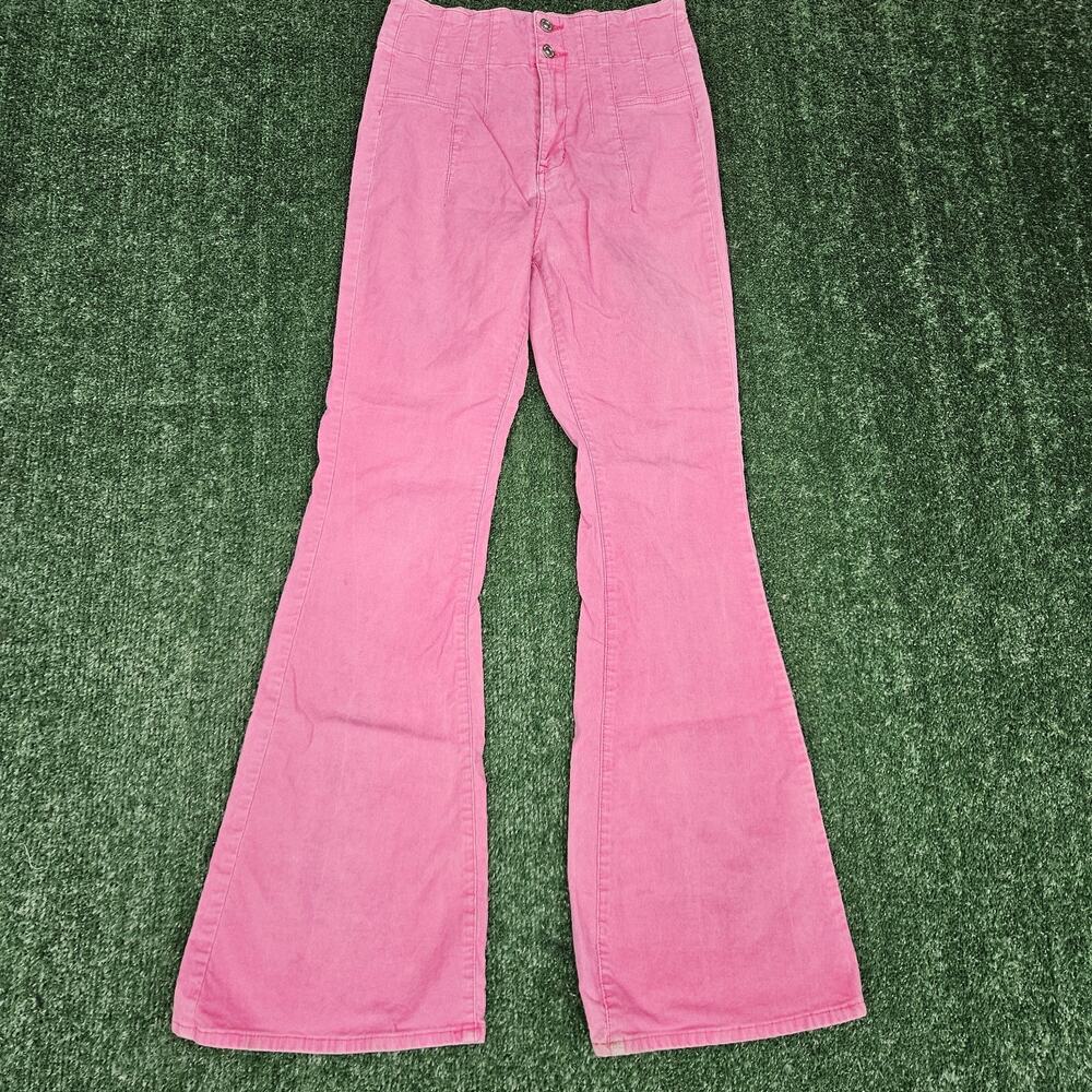 Free People We The Free Jayde Corduroy High Rise Flare Pants Woman's 29 Pink!